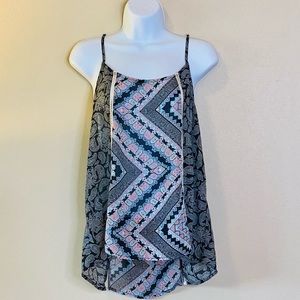 Eyeshadow Sheer Paisley Cami Flowy Tank Top Large Navy Blue